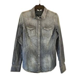 Liu Jo Denim Jean Button Up Long Sleeve Western Shirt with Sparkle Finish Size L